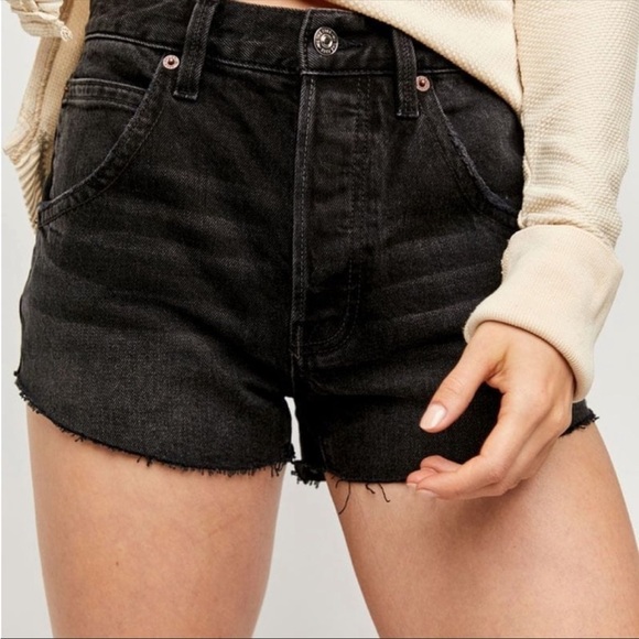 Free People Pants - NWT FREE PEOPLE shorts size 25 black Taliesin cut off washed black denim